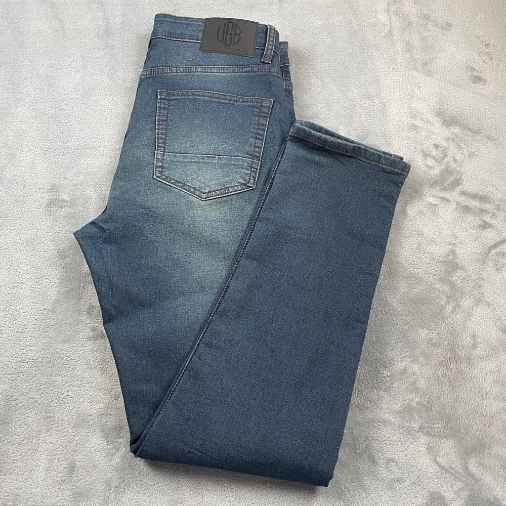 Vintage Genes Black Men's Slim Fit Jeans Blue Medium Wash Stretch 33x32 Casual - Picture 3 of 16